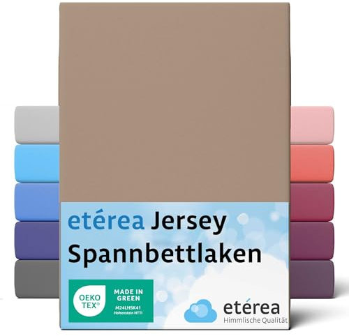 etérea Jersey Spannbettlaken 200x220cm Taupe bis 25 cm Höhe - 100% Baumwolle Spannbetttuch Oekotex - Bed Sheets Leintuch Bettbezug mit Rundumgummi - Bettlaken 200x220 cm - Braun