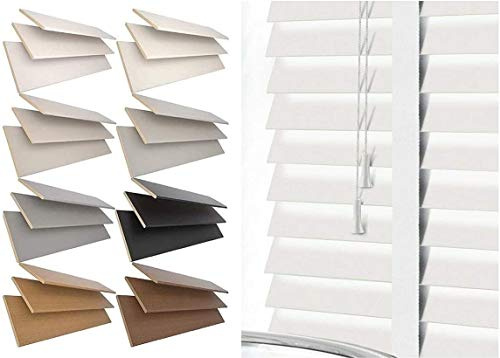 Faux Wood Venetian Blinds With Tape 50mm Slats TRIMMABLE Fauxwood Easy installation Manual Indoor Blind with Fitting Pack Indoor Light Control Living Room Kitchen (White, 60cm width x 150cm drop)