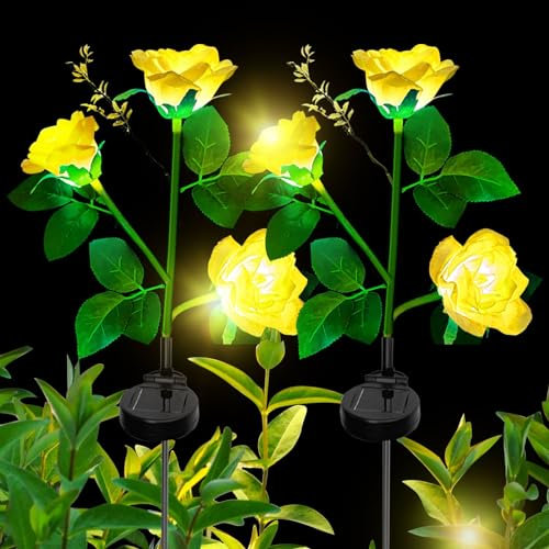 XVZ Lumière Solaire Extérieur Jardin, Lampes LED Rose solaires avec plus grande fleur et large panneau solaire, étanche Deco Jardin Exterieur pour jardin, pelouse, terrasse, chemin (jaune)