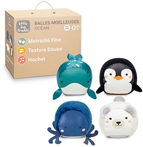 Little Big Friends Roly Poly Balls – Sensorik-Bälle für Babys & Kleinkinder | Fördert Motorik & Hand-Auge-Koordination | Set aus 4 | Ozean