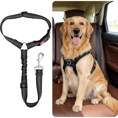 Dog Seat Belts For Cars, Uk Headrest Dog Car Seat Belt, Adjustable Car Harness Pet Dogs, Safety Seatbelt Anti Shock Elastic Puppy Restraint Strong Leash Leads For Pets Dogs Safety