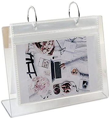 Zhichy Standing Photo Album, Tabletop Flip Photo Frame Photo Album 68 Pockets Desk Calendar Album Mini Poster Frame Acrylic Display Sign Holder,Large
