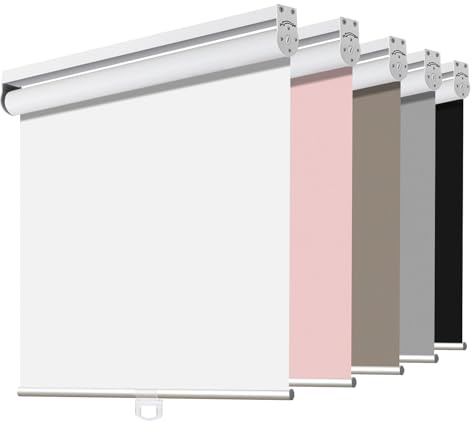 Joydeco Cordless Roller Shades Blackout Blinds for Windows Room Darkening Rolled Up Shades with Spring System, UV Protection Window Shades Door Blinds for Home and Office (34 W x 75 H, White)
