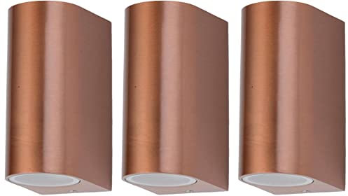 Novatool 3x Außenlampe Aluminium IP44 I Kupfer I 2x GU10 I 9,4x6,5x14,5 cm I Außenleuchten Wandleuchten außen Wandstrahler Außenbeleuchtung Terrassenbeleuchtung Terrassenlampe Außenwandlampe