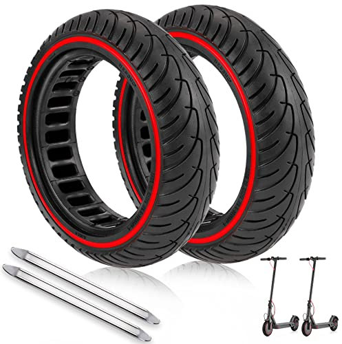 ANSENI® Punkteringsfria däck 8,5 tum till elscooter Xiaomi M365/1S/Pro2, högelasticitets massiva däck, kompatibla med Cecotec Serie A (röd linje, 2-pack)