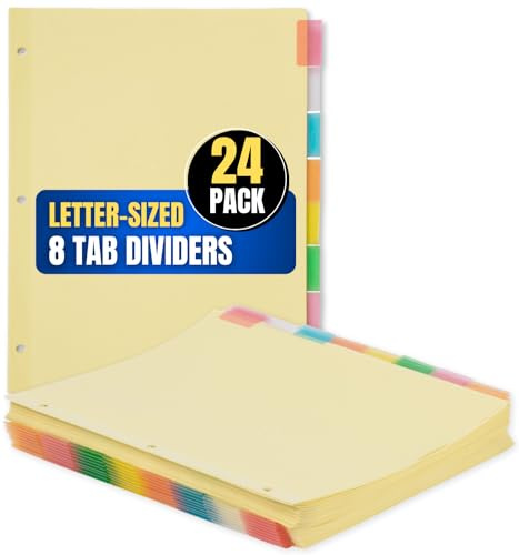 1InTheOffice Dividers for 3 Ring Binder, Binder Dividers with Tabs, 3 Ring Binder Dividers with Tabs, 8 Tab Dividers, Multicolor, 24/Pack