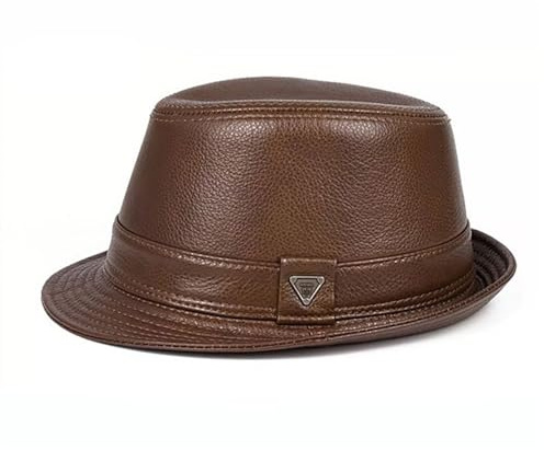 Lifup Clásico Sombrero de Cuero Hombre Fedora Gorra de Jazz Floppy Panamá Sombrero Plano para Caballeros Marrón x-Large