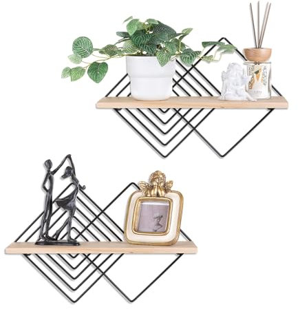 Walasis Wandregal Schwarz Metall Regal Wand 2er Set Modern Wandregale Wanddeko Schlafzimmer Holz Schweberegal