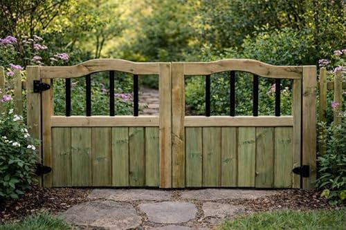 Wooden garden Swan Necks driveway gates, garden gates wooden 4ft, (120cm High x 180cm Wide x 5cm Deep)