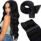 LaaVoo Tressen Echthaar Extensions zum Einnähen Schwarz Unsichtbar Sew in Extensions Echthaar Schwarz #1 Remy Haarverlängerungen Echthar Haartressen Glatt 100g 45cm