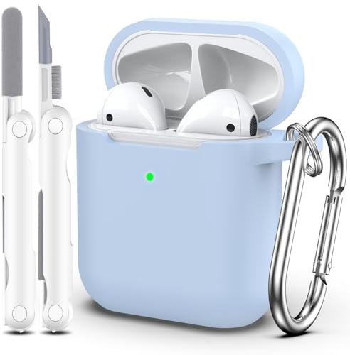MHYALUDO AirPods Case Cover with Cleaning Kit & Keychain, Compatible with AirPods 2nd Gen 2019 & 1st Gen 2016, Soft Protective Case, Sky Blue