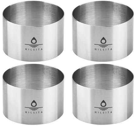 Hilsita 4 Pcs Seamless Mousse Cake Ring Molds, 3.15 Inch Stainless Steel Cheesecake Mould, Pudding Dessert Ring,Round Pastry Bread Moulds Baking Accessories