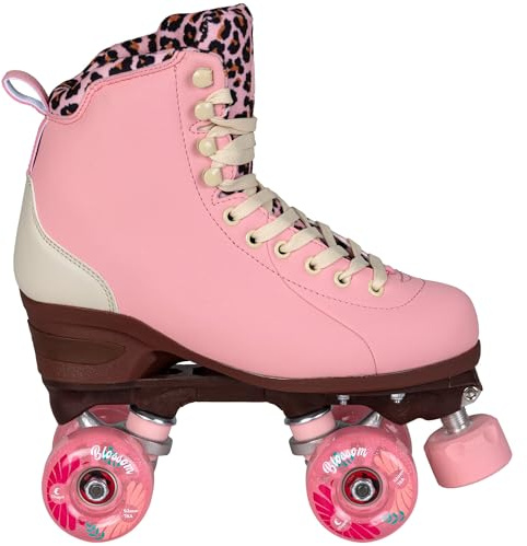 Chaya Pattini a rotelle Miyu Pink Leopard – Pattini per uomo e donna in stile retrò per scooter discoteca – Scarpe arrotolabili in rosa