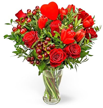 J'adore - Fresh Flowers - Rhodos Roses, and watch as the budded Lilies unveil their stunning blooms - Valentines Gift - Flower for Her - Valentine Bouquet