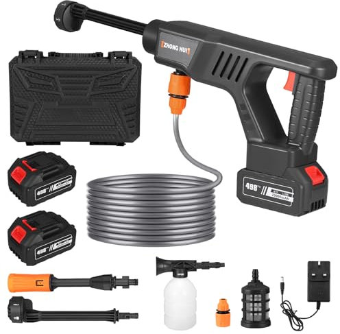 Cordless Pressure Washer with 6 in 1 Nozzle, Portable Jet Wash Cordless with Rechargeable Battery/ 5M Hose/Soap Dispensing Bottle, High Pressure Washer Gun for Car Washing Garden