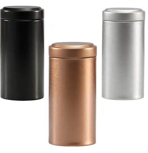 3 tarros de almacenamiento de aluminio a prueba de olores, multiusos, portátil, hermético, de metal, para viajes, para azúcar, especias, café y tés (93 x 45 mm)
