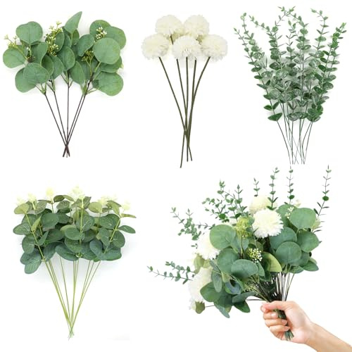YunJoyous Künstliche Eukalyptus 30 Stück,Wiederverwendbar Pflanze Künstlich,Getrocknet,Eukalyptus Deko für Hochzeit,Garten,Büro,Leicht zu Pflegen