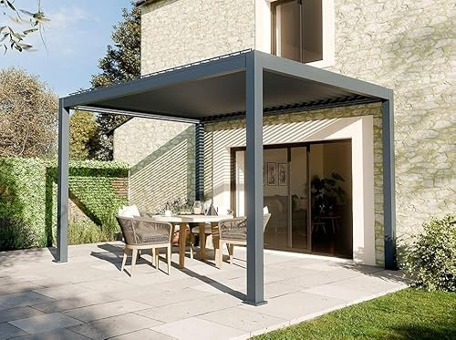 Pérgola Bioclimática Autoportante Motorizada 12m² 3x4m Gris Antracita Stellar - Iluminación Integrada