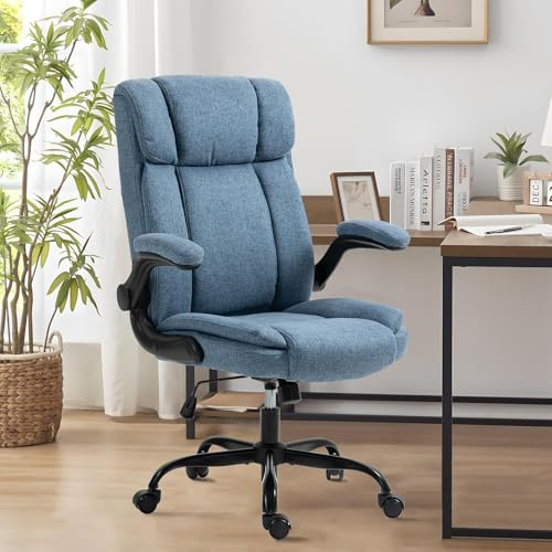 LIYURUI Sedia da Ufficio Ergonomica, con Rivestimento in Tessuto Traspirante/Braccioli Ribaltabili/Altezza Regolabileper/Inclinazione fino a 110°, Comoda Sedia da scrivania/per Computer