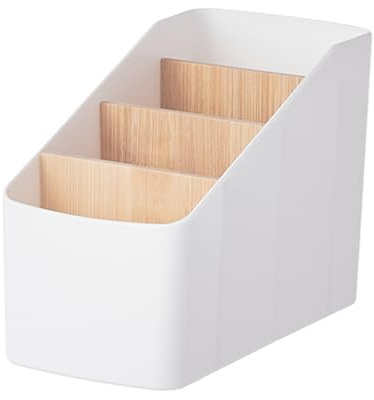 Ulawellor Organizer da Tavolo Porta Telecomandi,con 4 Scomparti Scatola Portaoggetti da Scrivania in Plastica,Multifunzionale Organizzatore per Cancelleria,Telecomandi,Cosmetico(Bianco)