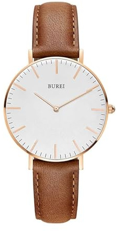 BUREI Ultrad¡§1nne Damenuhr Minimalistisches Japanisches Klassisch Armbanduhr Damen Geschenke f¡§1r Frauen Leder(braun)
