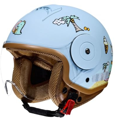 Barnmotorcykelhjälm För Ålder 4 Till 12, Scooterhjälm För Pojkar Och Flickor, Multisporthjälm Med Visir För Barn, Justerbar Design, Tecknat Mönster F,(46-54CM)