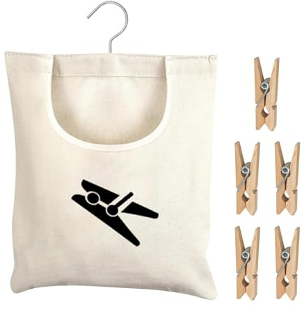 Peg Bag for Washing Line with Hanger, 360° Rotation Clothes Peg Bags, Washable Reusable Hanging Pegs, 32 x 28 cm Clothes Pegs Bag with Hanging Clips for Cloth Socks Underwear