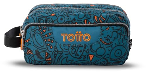 TOTTO - Estuche Escolar 3 Compartimentos, Modelo Agapec, Estuche Grande, Dimensiones 23 x 11.5 x 10.5 cm, Asa Lateral, Tiradores Ergonómicos con PVC, Tejido Resistente, Estampado Grafer