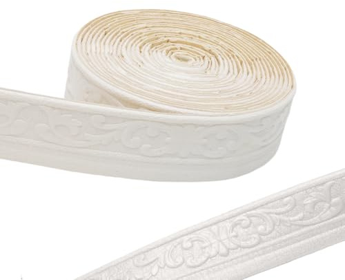 Ranjima kant självhäftande, 10 m vattentät kant 3D trim självhäftande vattentät spetsmönster tapetkant för hall tak hörn linje väggkant heminredning, vit