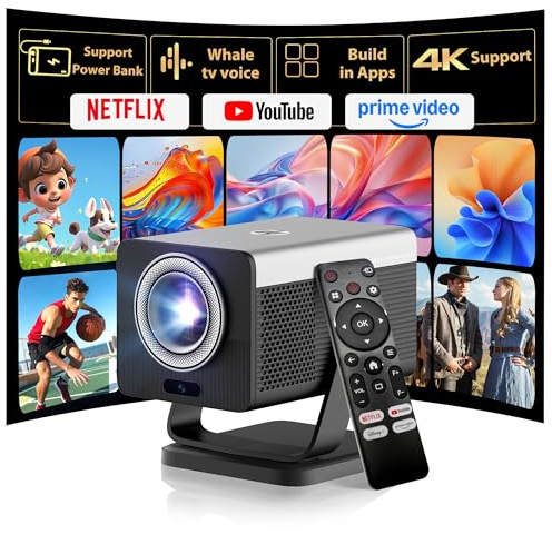 HP MC450 Smart Mini Portable Projector with WiFi & Bluetooth, Official Licensed Apps, Short Throw Projector with 4K Support, Voice Control, USB-C, Movie Projector for Bedroom & Outdoor