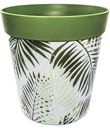 Hum Flowerpots, 25cm, Various Patterns Colours and Sizes, Indoor/Outdoor Plastic Plant Pot, Green Fern
