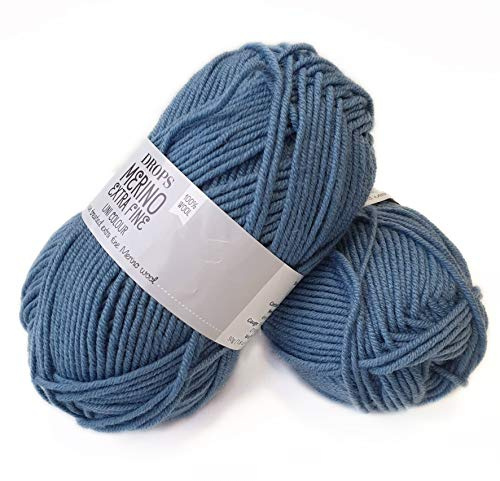 Superwash - Hilo de lana merino 100 % para tejer y ganchillo, 3 o ligero, DK, Light Worsted Weight, Drops Merino extrafino, 50 g, 105 metros por ovillo (23 gris azul)