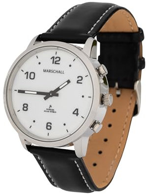 Marschall Deutsch sprechende Herren Armbanduhr I Mit Solarpanel I 1150WL I Funkarmbanduhr I Für Blinde, Senioren und Demenzkranke I Datum- und Zeitansage