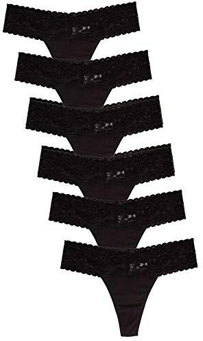 Jo & Bette Thongs for Women Low Rise - 6 Pack Lace Thongs - Black Thongs for Women Seamless Underwear No Show Soft Sexy