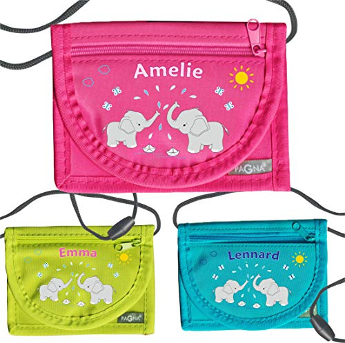 MissRompy | Brustbeutel Elefant mit Name (802) und Sicherheitsverschluss Umhängebeutel breast bag Portemonnaie