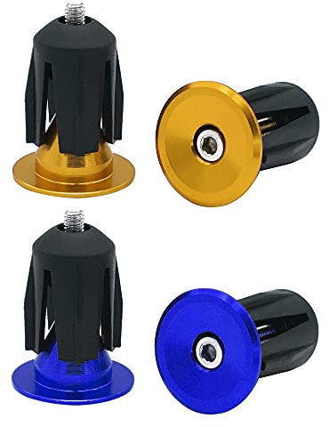 QitinDasen 2 Paar Lenkerstopfen Endstopfen, Fahrrad Lenker Endkappen, für Rennrad, MTB, BMX (Golden + Blau)