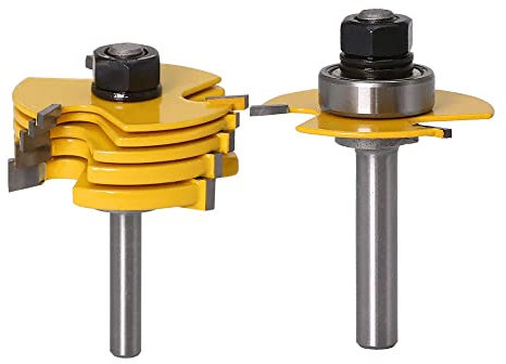 Bestgle 6 Pezzi Impilabile Regolabile Slot Cutter Frese Fresa con Gambo da 8 mm per Tenone, Fresa per Lavorazione del Legno con Cuscinetto