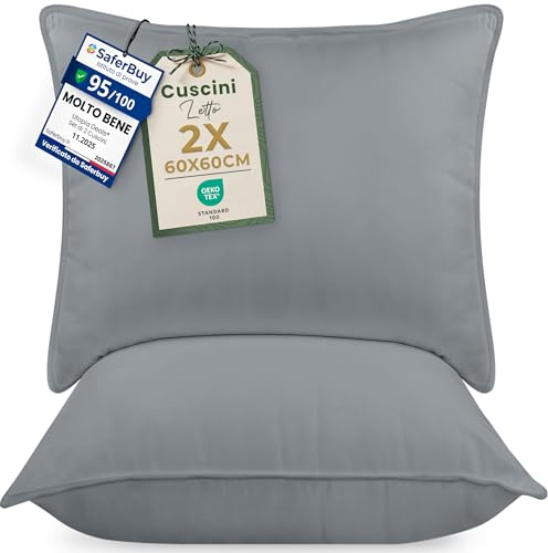 Utopia Bedding Pillow (Lot de 2), 60 x 60 cm, Oreiller de Sommeil, Coussin Respirant et Doux (Gris)