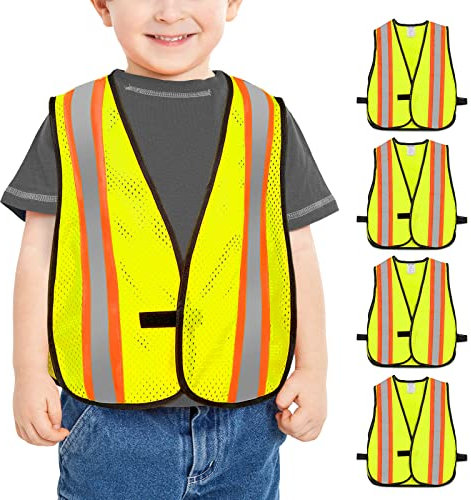 KAYGO 5 Stück Kinder Warnweste Sicherheitsweste für Kinder 3-6 Jahre, Hoch Sichtbare Silber Streifen Reflektierend, Unisex Kinder Warnschutzweste für Schulweg Fahrrad Sport (Gelb, 3XS)