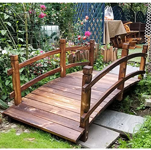 Puente del Jardín Madera Maciza Jardín Patio Trasero Puente Arqueado Clásico Puente Peatonal Con Rieles Laterales Dobles, Adornos Para Exteriores Para Corriente Arroyos Canales Estanques Patio Pasarel