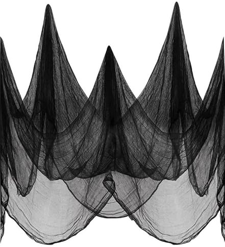 Tissu Noir Effrayant d'halloween 215 x 500 cm, Halloween Tissu Effrayant Gaze, Halloween Decoration Gaze, Noir Tissu Gaze pour FÊTes d'halloween, Maisons Hantées,Portes d'Entrée à l'Extérieur
