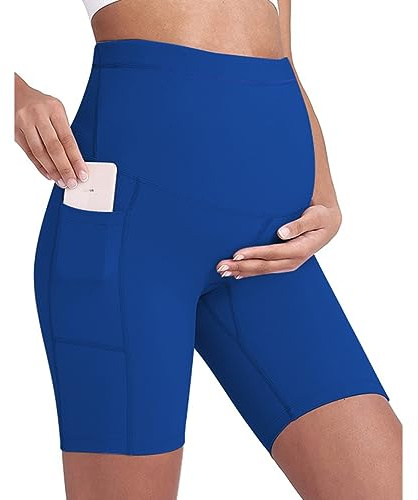 Buliezy Pantalones Cortos de Yoga de Maternidad Negros Que aprietan sobre los Golpes, Cintura Alta, sin Costuras, Soporte Suave,