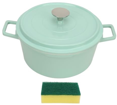 Emaillierter Topf, Suppentopf mit Deckel, Keramik-Aluminiumlegierung, 2 Griffe, Antihaftbeschichtet, Großes Fassungsvermögen, Vielseitiger Schmortopf(Grün)