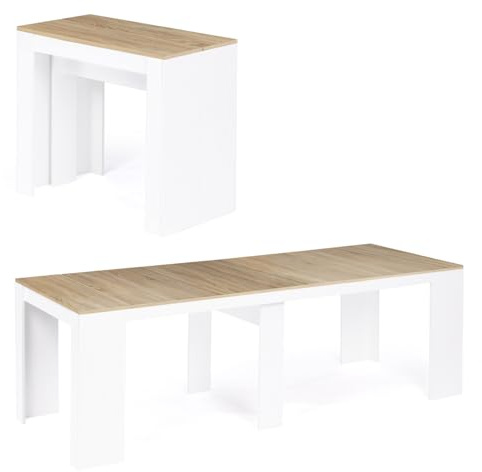 IDMarket - Table Console Extensible Orlando 10 Personnes 235 cm Bois Blanc et façon hêtre