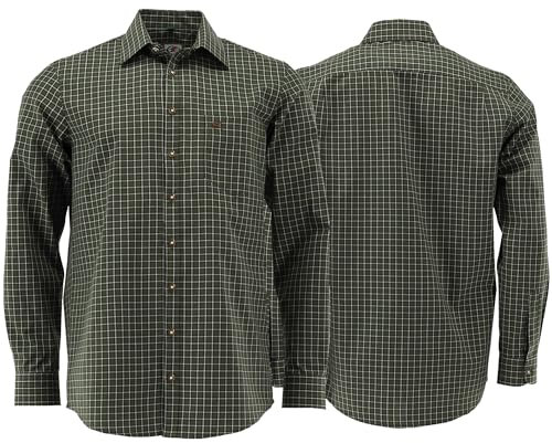 German Wear Jagdhemd Hemd Langarm Hemd Regular Fit Haifischkragen mit Stick, Oliv, 5XL
