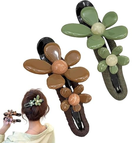 Lindo clip de pelo recto de boca de pato, clip de cabeza plana mate, clip de cabeza plana de flor, clip de cabeza plana de boca de pato antideslizante y lindo clip de pelo decorativo(MIX-2PCS)