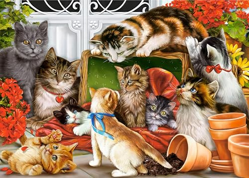 Jigsaw Puzzles for Adults 1000 Piece Cats in Garden 27.56 x 19.69 Inch Educational Challenge for Kids 1000 Pieces Cats Puzzles