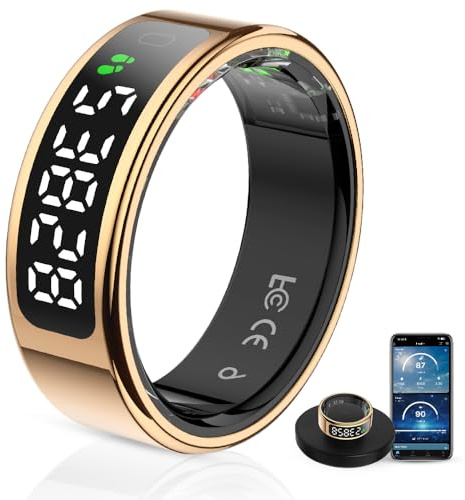UouNeaCo Smart ring | sömnspårning | fitnessring | smart display | trådlös laddning | 5–7 dagars batteritid | 5 ATM vattentät (guld, 10)