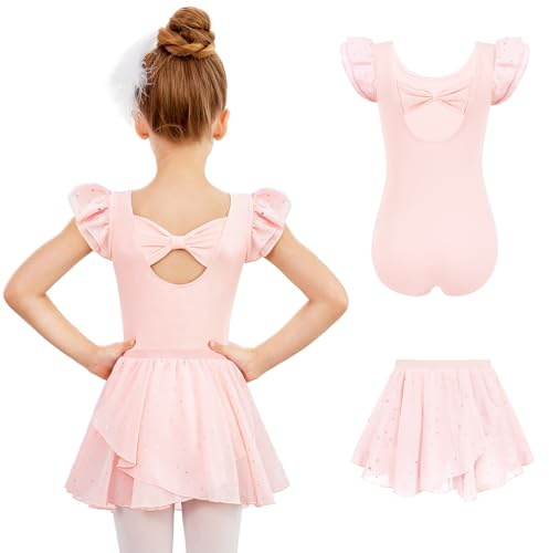 Zaclotre Girls Ballet Leotards with Shiny Removable Skirt Toddler Hollow Back Dance Dress Combo Pink 6-7 Years