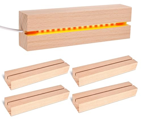 4 unidades de zócalos LED de madera, base de luz LED, base de madera, base de luz LED, base de luz de madera, base de luz USB, adornos para placa acrílica, cristal, placa de cristal (15 cm blanco